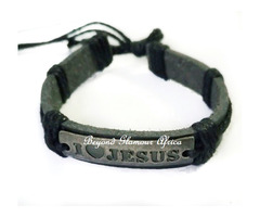 Black Leather bracelet - jesus engraved