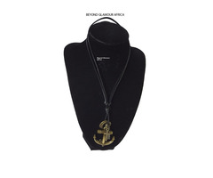 Leather necklace with brass Anchor pendant - 1