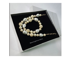 Womens White beaded necklace bracelet jewelry set