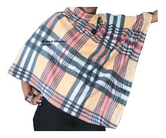 Womens Beige checkered cotton poncho