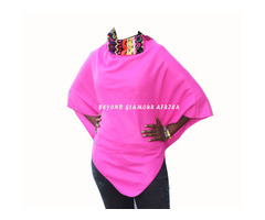 Womens Pink cotton poncho with ankara collar