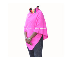 Womens Pink cotton poncho with ankara collar - 2