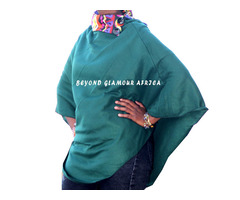 Womens Green Cotton poncho with ankara collar