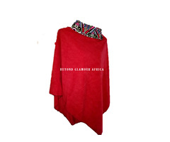 Womens red cotton ankara poncho