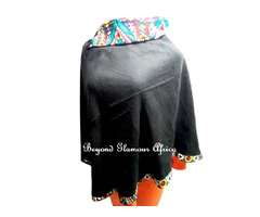 Womens Black Cotton Poncho with ankara collar - 1