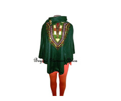 Womens Green dashiki Cotton poncho - 1