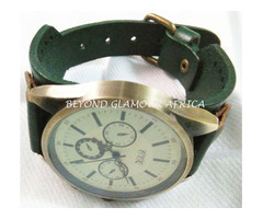 Mens Green Leather chronograph watch