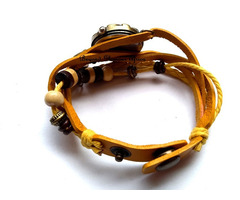 Womens Yellow leather watch pendant