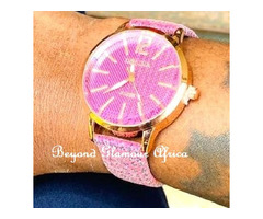 Womens Pink glitter leather watch - 1