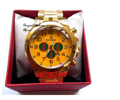 Mens Gold Plated stripped face watch