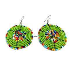 Womens Green maasai beaded earrings - 1