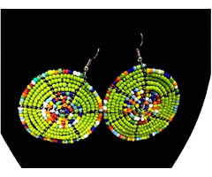 Womens Green maasai beaded earrings - 2