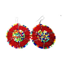 Womens Red maasai beaded earrings