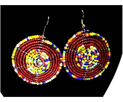 Womens Red maasai beaded earrings