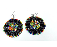 Womens Black beaded maasai earrings - 1