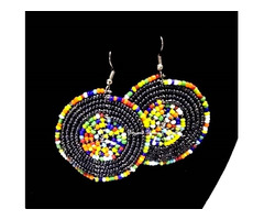 Womens Black beaded maasai earrings - 2