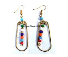 Womens Multicolor beaded Brass earrings