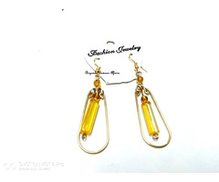 Womens Yellow Crystal Brass Earrings - 1