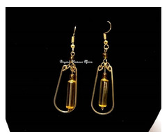 Womens Yellow Crystal Brass Earrings - 2