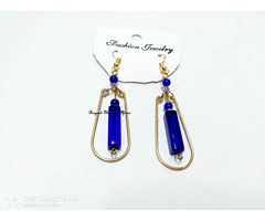 Womens Blue Crystal Brass Earrings