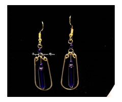Womens Blue Crystal Brass Earrings - 2