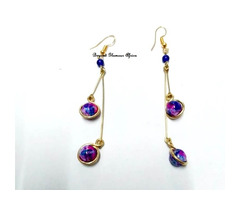 Womens Purple crystal brass earrings - 1