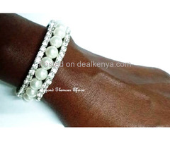 Womens White Pearl double strand bracelet - 2