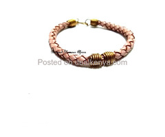 Peach braided leather bracelet - 2