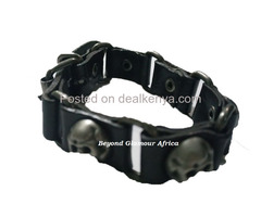 Black Leather Skull bracelet - 1