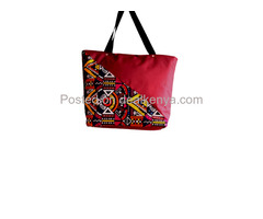 Womens Maroon Canvas ankara bag