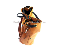 Womens Beige leather ankara handbag with wallet - 2
