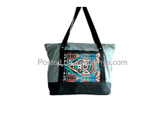 Womens Grey Ankara Canvas Handbag - 1