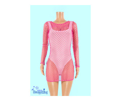 Fashion RK Pink Long Sleeve- Cover Ups Mesh 2 Pcs Set>Bikinis~Swimsuits~Swimwear - 2