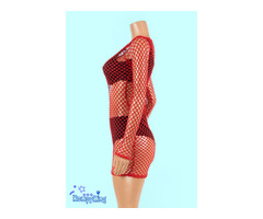 Fashion RK Red Long Sleeve-fishnet Mesh Two Pcs Set Swimwear-swimsuits-bikinis - 2