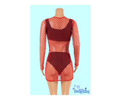 Fashion RK Red Long Sleeve-fishnet Mesh Two Pcs Set Swimwear-swimsuits-bikinis - 3