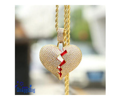 High Quality Luxury Brand Iced Out Micro Pave CZ Stone Broken Heart Necklace With Rope Chain - 2
