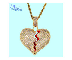 High Quality Luxury Brand Iced Out Micro Pave CZ Stone Broken Heart Necklace With Rope Chain - 3