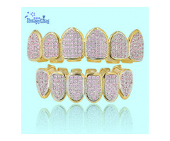 Premium Pink CZ Stones Hip Hop Iced Out Teeth Grillz-Punk Teeth grillz Rapper Jewelry - 1