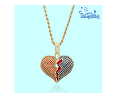 High Quality Necklaces Luxury Brand Iced Out Micro Pave Broken Heart Pendant With Rope Chain