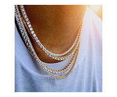 Fashion High Quality Premium Gold Iced Out Tennis Chain- 1 Row Necklaces - 1